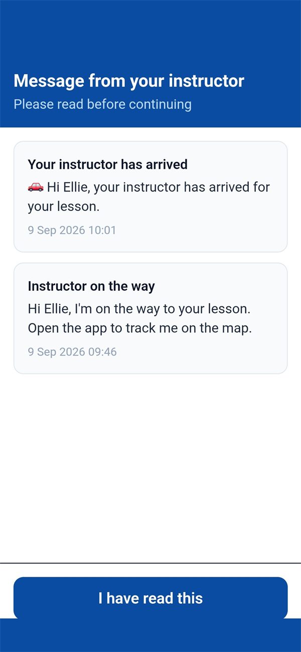 Messages from the instructor shown in the pupil app